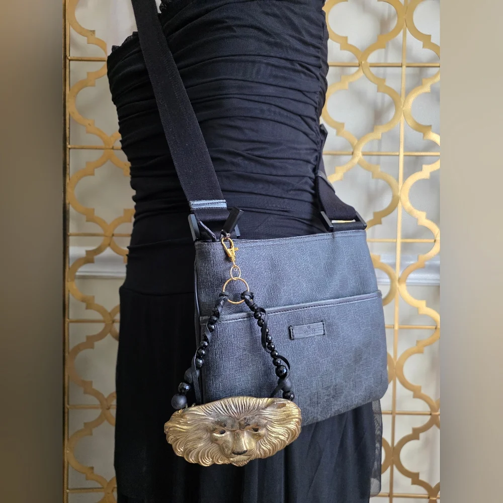 Goldtone Etched Lion Bag Charm - Custom Made - Picture 7 of 16